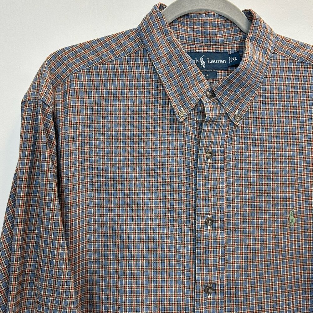 Polo PRL Ralph Lauren Button Down Shirt Orange Blue XL Classic Fit